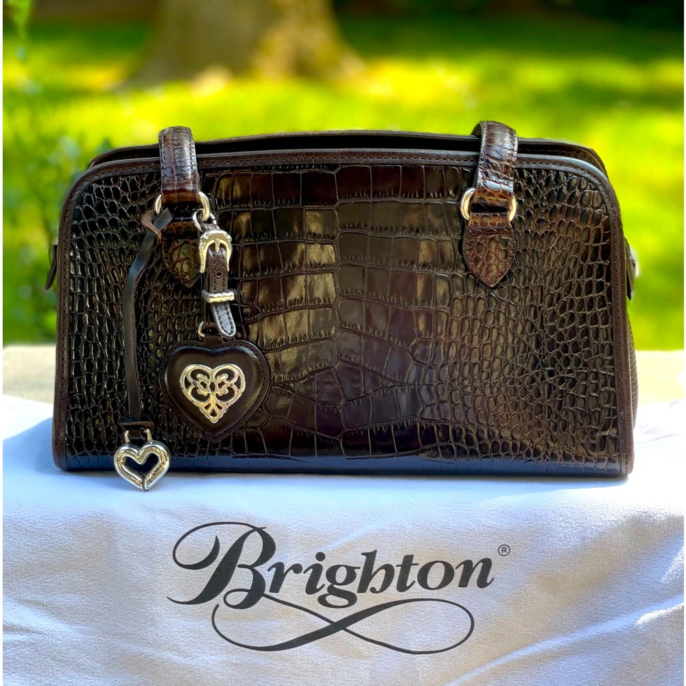 Brighton Satchel Handbag, Rich Brown Croc Embossed, Vintage!